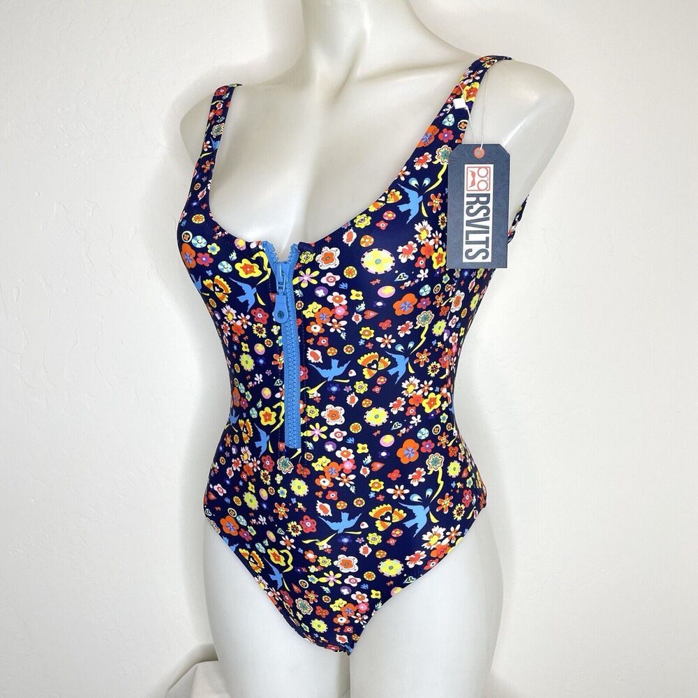 RSVLTS New Found Glory El Mantel One Piece Swimsuit Womens Small Zip Up